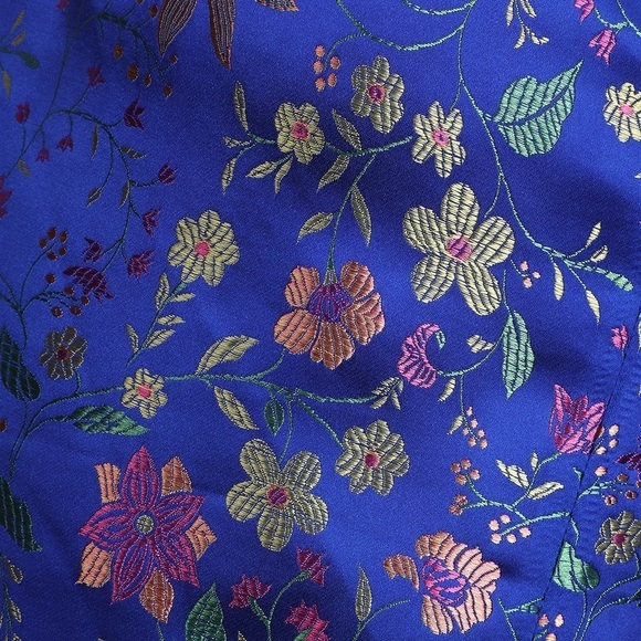 LULU’S Make A Move Blue Floral Satin Jacquard Strapless Midi Dress - Picture 2 of 4